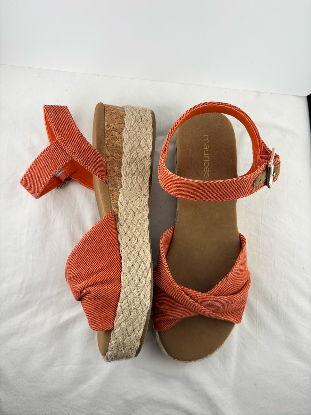 Maurices Orange Espadrille Platform Sandals with Knotted Toe and Ankle Strap